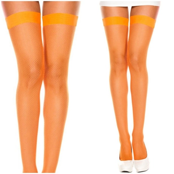 Fishnet Punk Goth Neon Thigh High Stockings - Picture 2 of 3